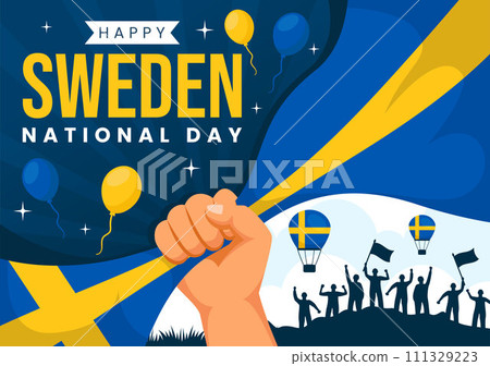 Sweden National Day Vector Illustration on 6 June Celebration with Swedish Flag and Ribbon in Holiday Celebration Flat Cartoon Background Sweden National Day Vector Illustration on 6 June Celebration with Swedish Flag and Ribbon in Holiday Celebration Flat Cartoon Background 111329223