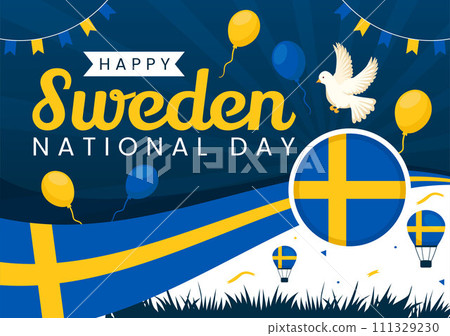 Sweden National Day Vector Illustration on 6 June Celebration with Swedish Flag and Ribbon in Holiday Celebration Flat Cartoon Background Sweden National Day Vector Illustration on 6 June Celebration with Swedish Flag and Ribbon in Holiday Celebration Flat Cartoon Background 111329230
