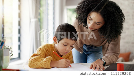 Homework, learning and help with mother and son for homeschooling, research and math. Education, study and teaching with woman and kid in family home for child development, writing and knowledge Homework, learning and help with mother and son for homeschooling, research and math. Education, study and teaching with woman and kid in family home for child development, writing and knowledge 111329298