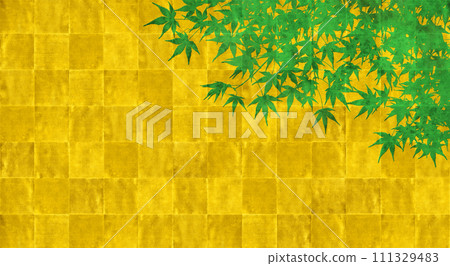 A Rinpa-style gold folding screen with green maple trees 111329483