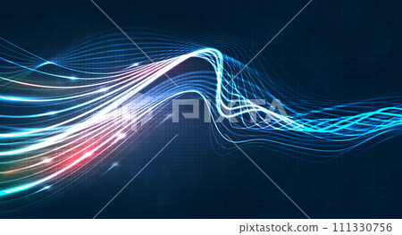Blue light streak, fiber optic, speed line, futuristic background for 5g or 6g technology wireless data transmission, high-speed internet in abstract. internet network concept. vector design. 111330756