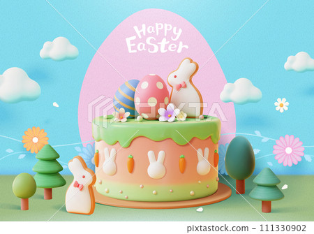 3D Easter cake holiday poster 111330902