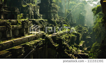 想像中的森林中被植物侵蝕的廢墟“人工智慧生成的圖像” 想像中的森林中被植物侵蝕的廢墟“人工智慧生成的圖像” 111331391