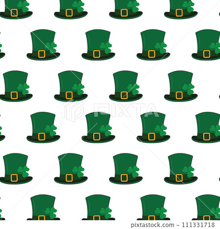 Leprechaun hats with shamrocks under ribbon with buckle seamless pattern design concept for backdrop 111331718
