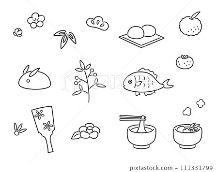 Simple New Year illustration set line drawing 111331799