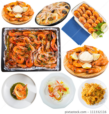 Collection of shrimps dishes 111332116