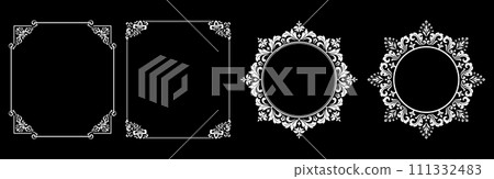 Set of decorative frames Elegant vector element for design in Eastern style, place for text. Floral black and white borders. Lace illustration for invitations and greeting cards. Set of decorative frames Elegant vector element for design in Eastern style, place for text. Floral black and white borders. Lace illustration for invitations and greeting cards. 111332483