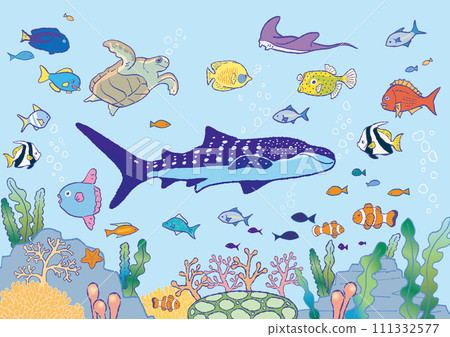 Sea creatures vector illustration set of many fish 111332577