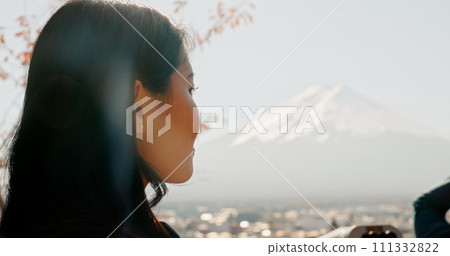 Japanese woman, thinking and nature for mountain, travel and outdoor on vacation, trip or journey. Girl, person and holiday by Mt Fuji with vision, memory or ideas in closeup, environment and trees Japanese woman, thinking and nature for mountain, travel and outdoor on vacation, trip or journey. Girl, person and holiday by Mt Fuji with vision, memory or ideas in closeup, environment and trees 111332822