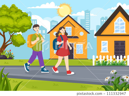 After School Vector Illustration with Students Leave School Building After Class or Program and Back to Home in Flat Cartoon Background After School Vector Illustration with Students Leave School Building After Class or Program and Back to Home in Flat Cartoon Background 111332947