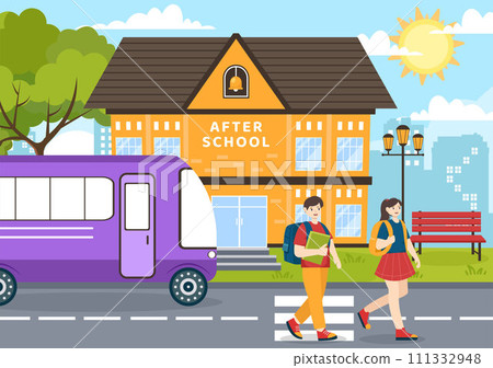 After School Vector Illustration with Students Leave School Building After Class or Program and Back to Home in Flat Cartoon Background After School Vector Illustration with Students Leave School Building After Class or Program and Back to Home in Flat Cartoon Background 111332948