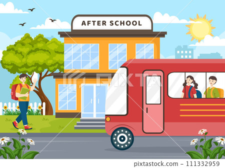 After School Vector Illustration with Students Leave School Building After Class or Program and Back to Home in Flat Cartoon Background 111332959
