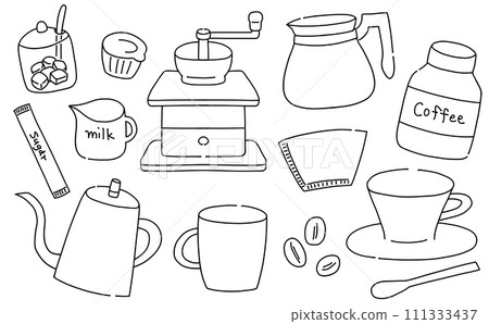 Loose simple coffee set line drawing 111333437