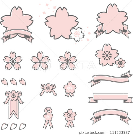 櫻花緞帶絲帶膠帶框架裝飾花春天裝飾可愛時尚插畫素材 111333587