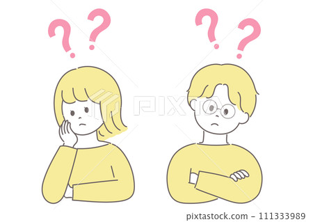 Illustration of a man and woman having doubts 111333989