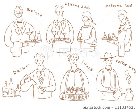婚禮、婚禮場地、飯店工作人員（服務生、調酒師等）、線描 111334523