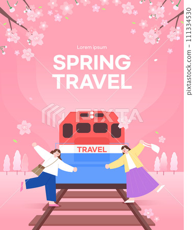 Warm Spring Travel Banner Illustration 111334530