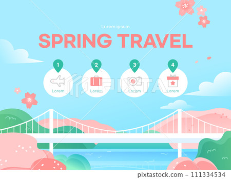 Warm Spring Travel Banner Illustration 111334534