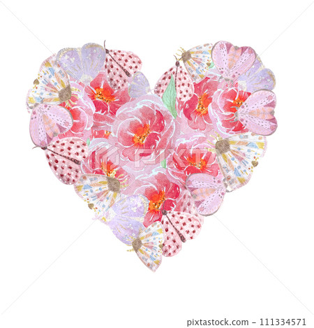 Hand painted watercolor delicate butterflies peonies heart Hand painted watercolor delicate butterflies peonies heart 111334571