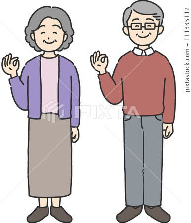 一名老人和一名婦女做出 OK 手勢的插圖 一名老人和一名婦女做出 OK 手勢的插圖 111335112