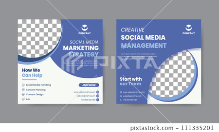 Set of digital marketing strategy social media post template. Square banner design background. 111335201