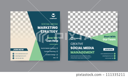 Set of digital marketing strategy social media post template. Square banner design background. 111335211
