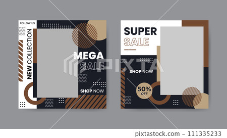 Collection of trendy sale discount social media post templates. Square banner design background. 111335233