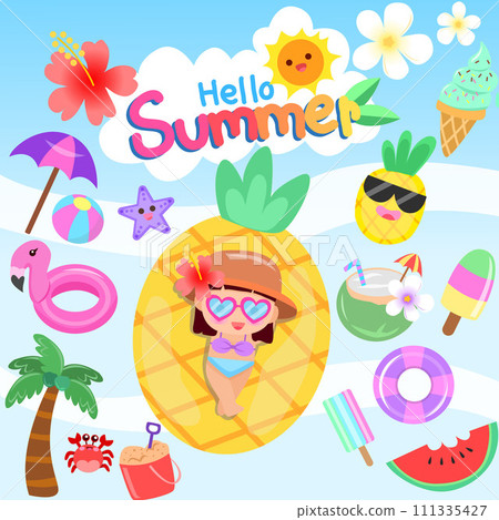 Summer fun cute vector set for hot season Summer fun cute vector set for hot season 111335427