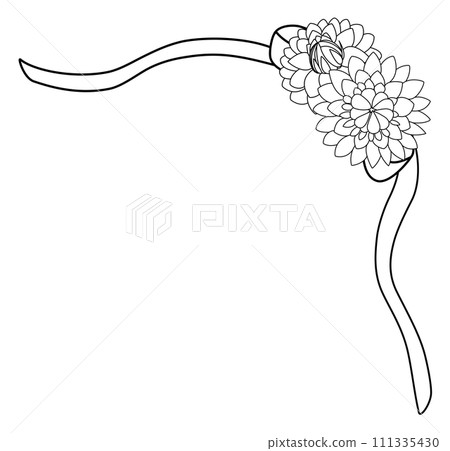 White ribbon and two white decorative blooming dahlias (white background) Ver.2-8 White ribbon and two white decorative blooming dahlias (white background) Ver.2-8 111335430