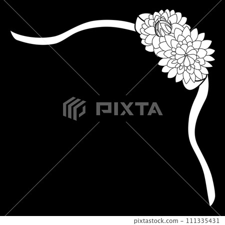 White ribbon and two white decorative blooming dahlias (black background) Ver.2-9 White ribbon and two white decorative blooming dahlias (black background) Ver.2-9 111335431
