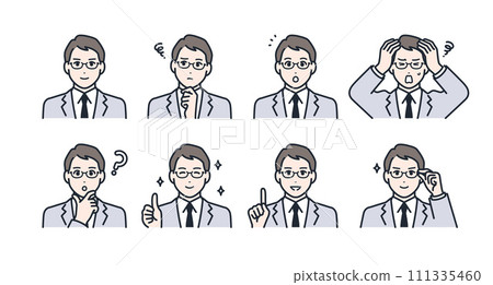 Expression icon illustration set material of a young businessman wearing glasses Expression icon illustration set material of a young businessman wearing glasses 111335460