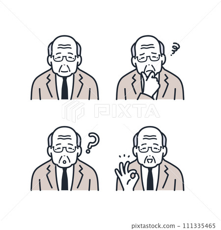 穿著西裝的老人的臉部表情圖示插畫集素材 穿著西裝的老人的臉部表情圖示插畫集素材 111335465