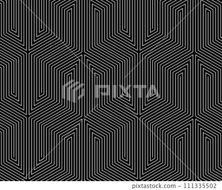 Abstract geometric pattern with stripes, lines. Seamless vector background. White and black ornament. Simple lattice graphic design. 111335502