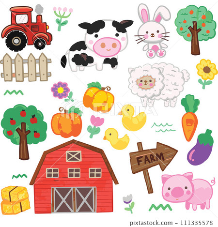 farm animals Hand drawn Cute  vectors  for kids set 111335578