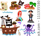 Pirates cartoon vector set  decorations for school  111335580