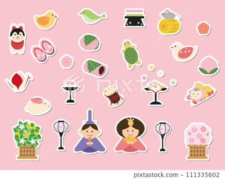 Hinamatsuri sticker style illustration set 111335602