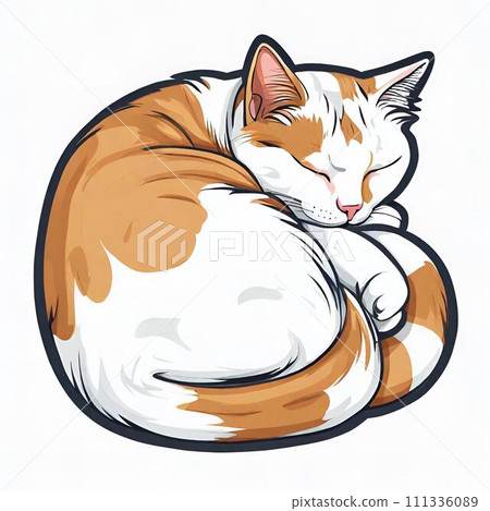 Calico cat sleeping curled up [AI generated] 111336089