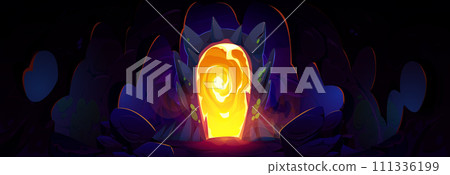 Magic glowing portal door in dark underground cave 111336199