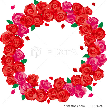 Background material <Flowers, roses & petal wreath, red, pink> 111336289