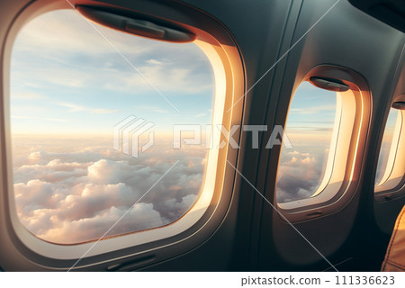View from an airplane window, from an airplane cabin. 111336623