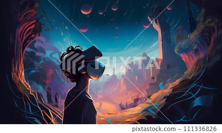 Metaverse Odyssey: Exploring the virtual world through a VR headset No.043 AI-generated image 111336826