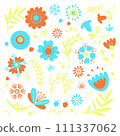 SIMPLE FLOWERS Floral Sketch Abstract Nature Folk Style Decor Ethnic Doodle Ornament Holiday Bright Cartoon Packaging Vector Illustration For Print On Pink 111337062