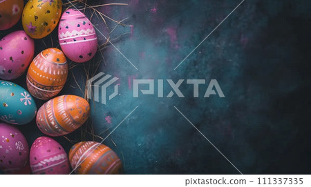 Colored Easter eggs. Happy Easter concept. 111337335