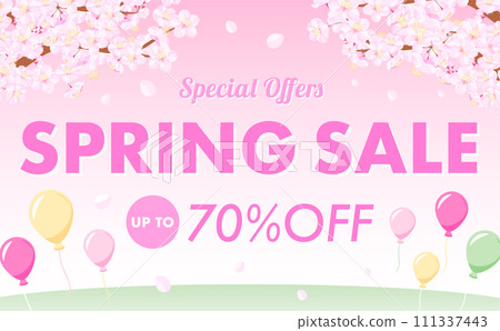 流行春粉色背景框架材料,帶有空白空間和複製空間,描繪櫻花、氣球和草地 流行春粉色背景框架材料,帶有空白空間和複製空間,描繪櫻花、氣球和草地 111337443