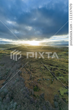 Aerial view of Castlegoland hill by Portnoo - County Donegal, Ireland. Aerial view of Castlegoland hill by Portnoo - County Donegal, Ireland. 111337470