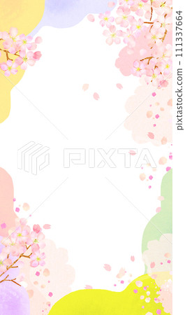 Colorful background illustration with watercolor cherry blossoms 111337664