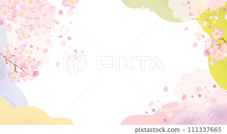 彩色背景圖與水彩櫻花 彩色背景圖與水彩櫻花 111337665