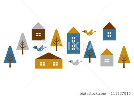 Illustration of bird, house and tree Illustration of bird, house and tree 111337913