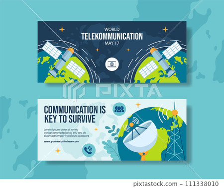 Telecommunication Day Horizontal Banner Flat Cartoon Hand Drawn Templates Background Illustration 111338010