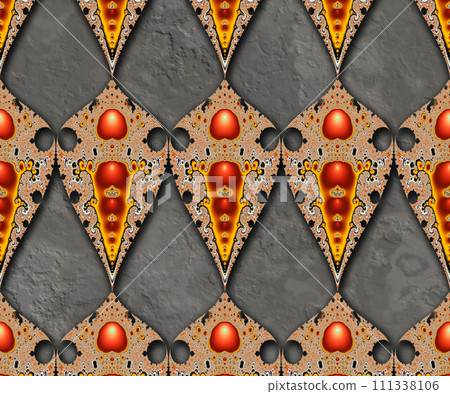 3D pattern background tile with embossed color abstract fractal art  111338106